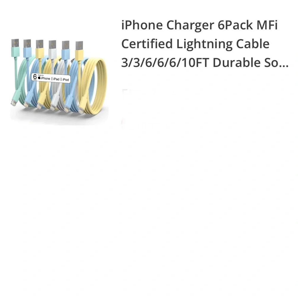 Multi-Color Lightning Cable Set - 6 Pack